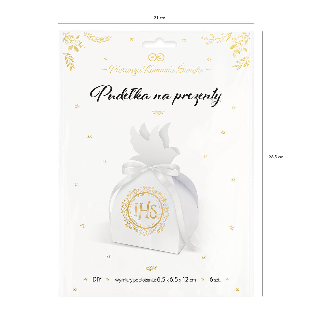 Pudełko na prezent dla gości IHS biało-złote 6szt. DIY