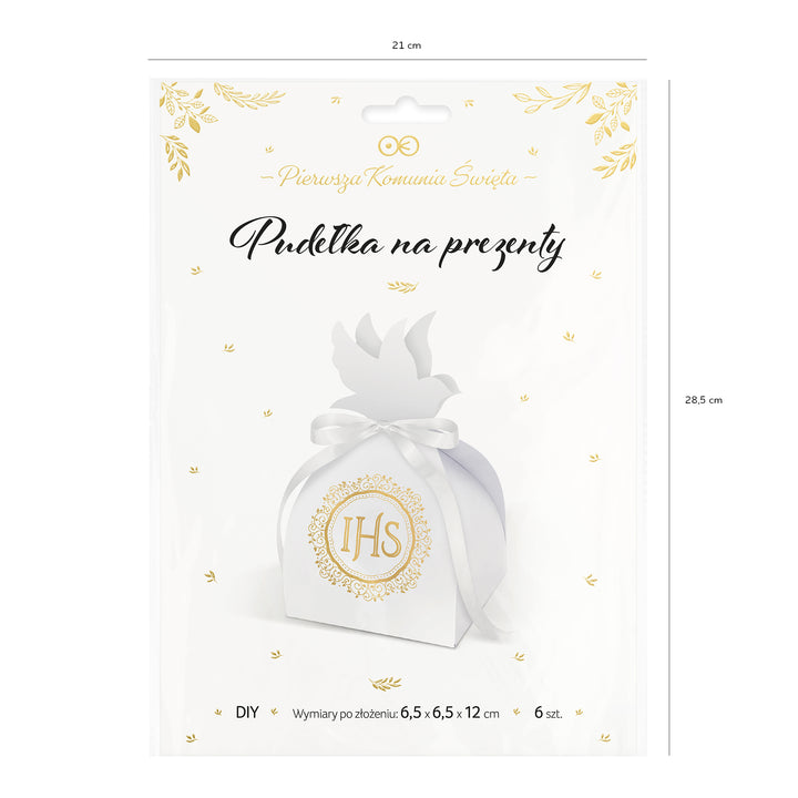 Pudełko na prezent dla gości IHS biało-złote 6szt. DIY