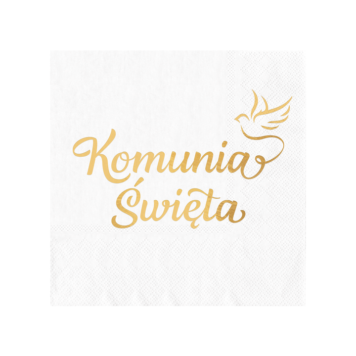 Serwetki komunijne Komunia Święta biało-złote 10szt.