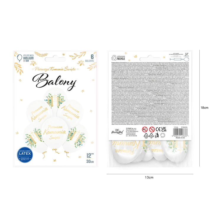 Biologisch abbaubare Erstkommunion-Luftballons „IHS Eukalyptus“, 12 Zoll, 6er-Set