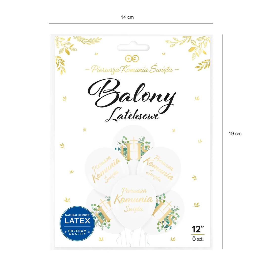 Biologisch abbaubare Erstkommunion-Luftballons „IHS Eukalyptus“, 12 Zoll, 6er-Set