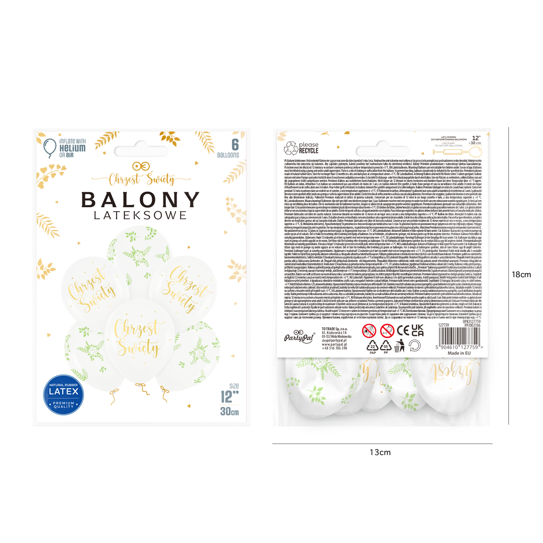 Balony Premium Chrzest Święty 12cali 6szt. zestaw