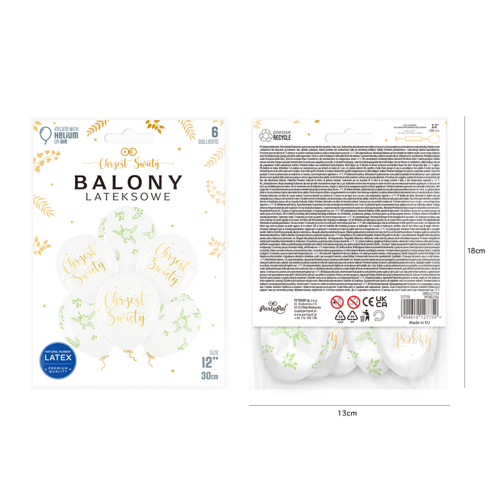 Balony Premium Chrzest Święty 12cali 6szt. zestaw
