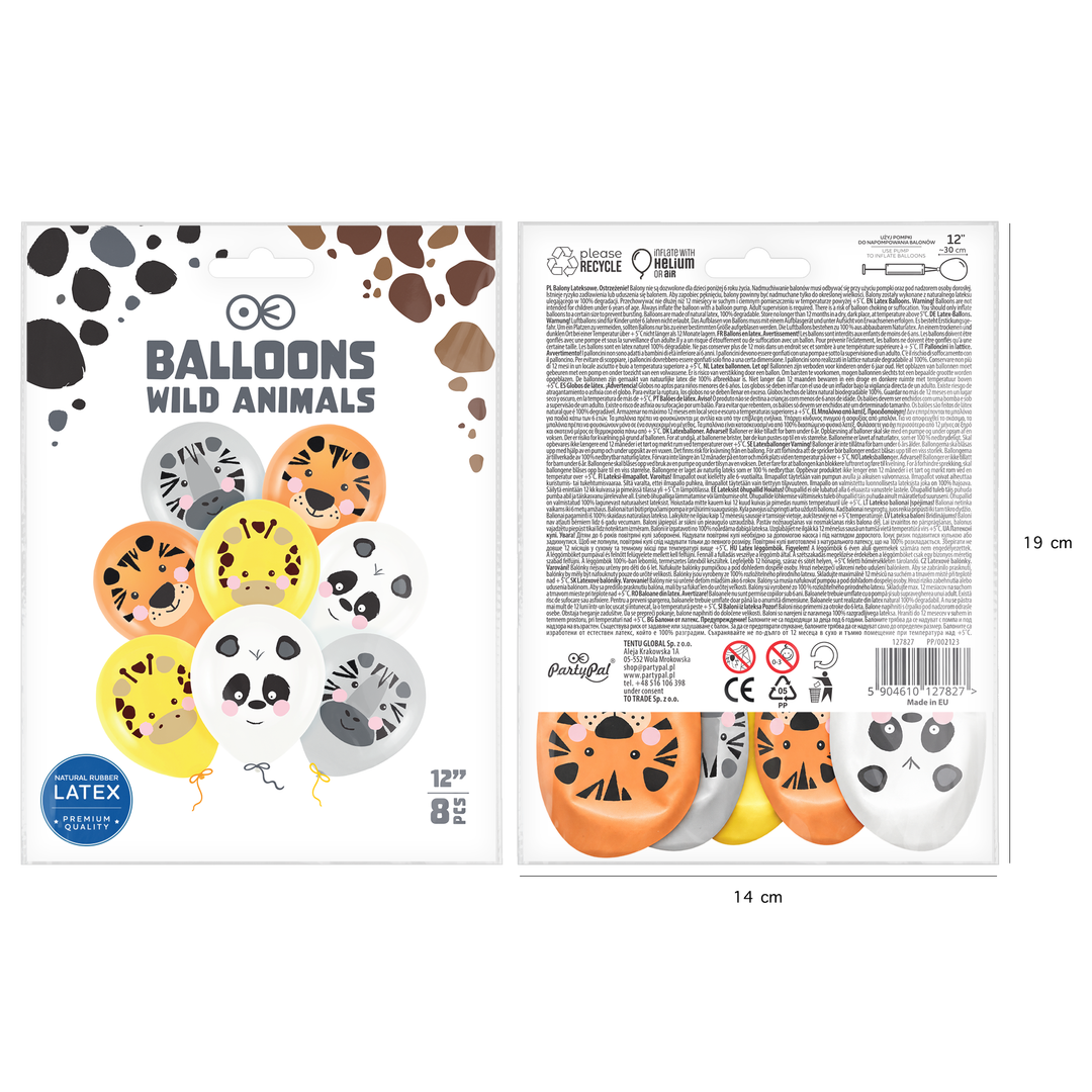 Globos biodegradables «Wild Animals mix» (animales), 12 pulgadas, 8 unidades