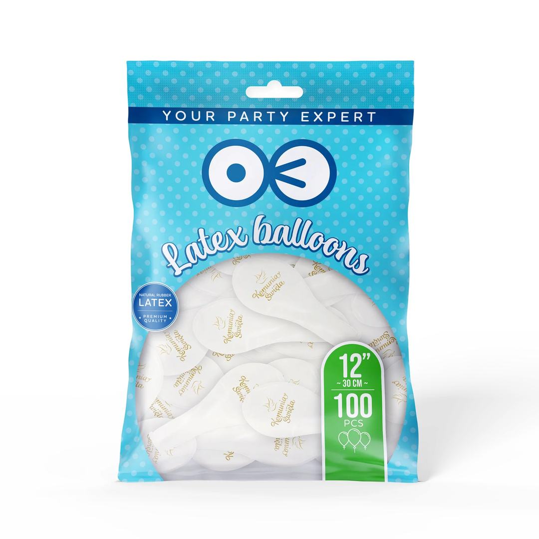 Communion balloons biodegradable Holy Communion white and gold 12 inches 100 pcs.