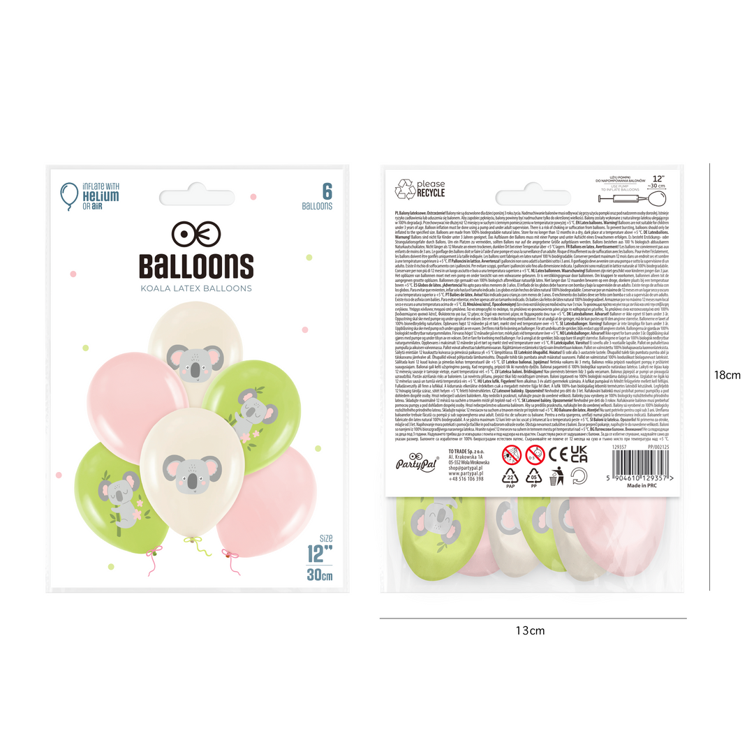 Ballons Koala 12 pouces, lot de 6