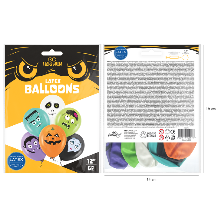 Globos de látex biodegradables «Halloween Monsters», 12 pulgadas, 6 unidades.