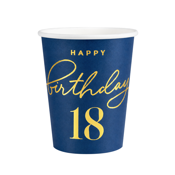 Becher „Happy Birthday 18“, dunkelblau, 220 ml, 6 Stück