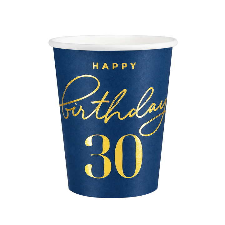 Becher „Happy Birthday 30“, dunkelblau, 220 ml, 6 Stück