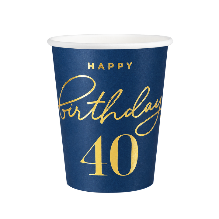 Becher „Happy Birthday 40“, dunkelblau, 220 ml, 6 Stück