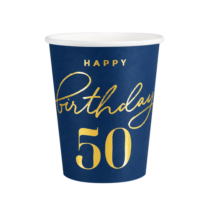 Becher „Happy Birthday 50“, dunkelblau, 220 ml, 6 Stück