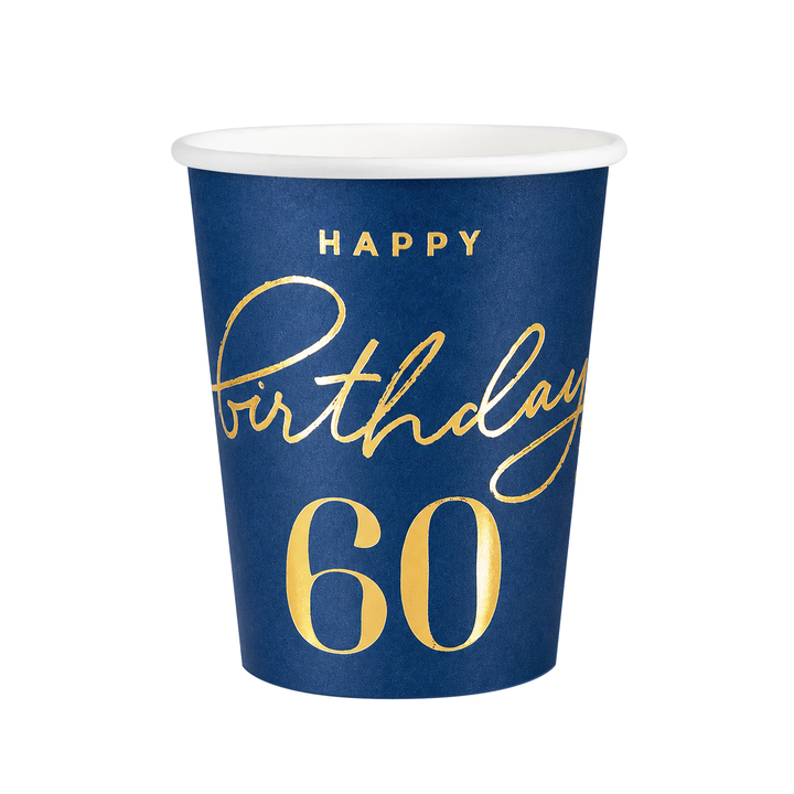Becher „Happy Birthday 60“, dunkelblau, 220 ml, 6 Stück