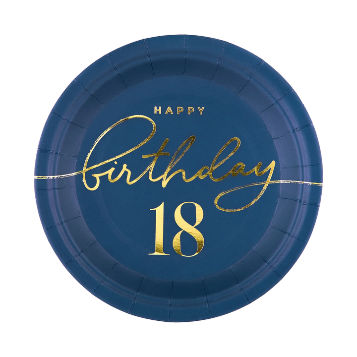 Talerzyk papierowy Happy Birthday 18 granatowy 7cali 6szt.