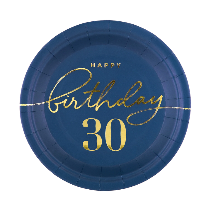 Talerzyk papierowy Happy Birthday 30 granatowy 7cali 6szt.