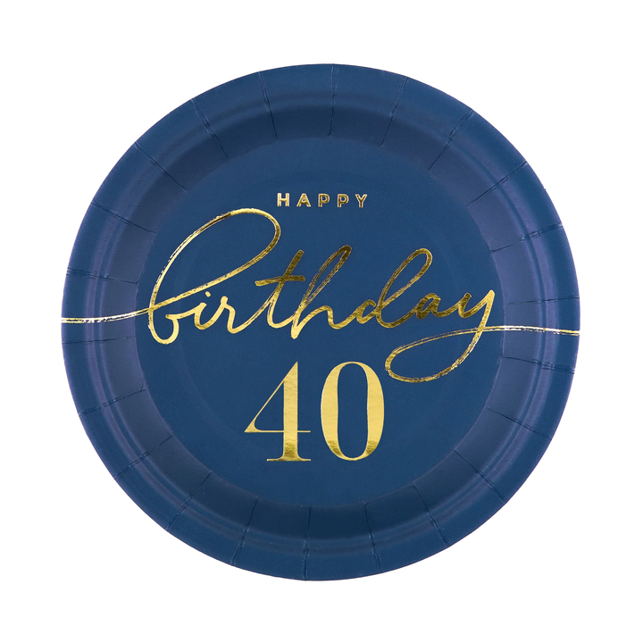 Talerzyk papierowy Happy Birthday 40 granatowy 7cali 6szt.