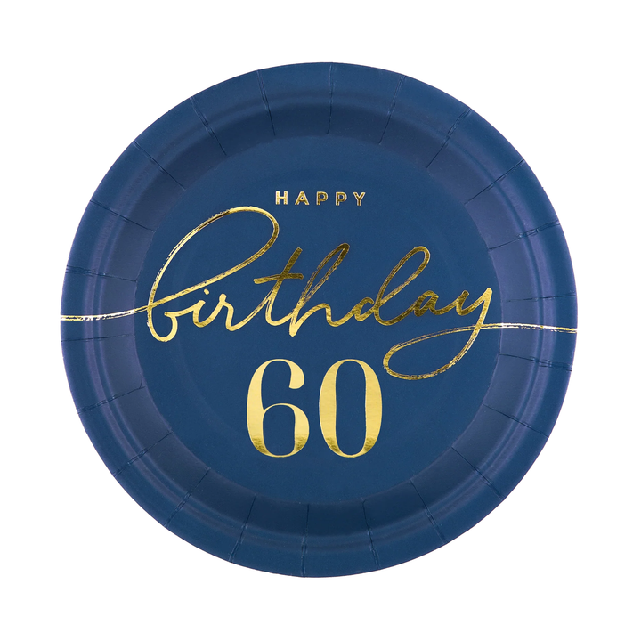 Talerzyk papierowy Happy Birthday 60 granatowy 7cali 6szt.