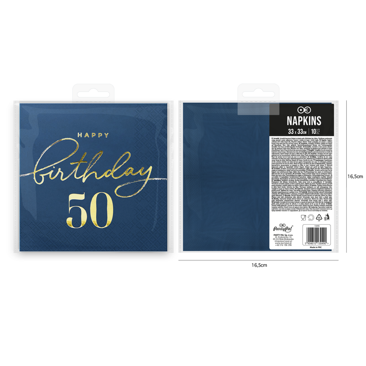 Serwetki Happy Birthday 50 granatowe 10szt.