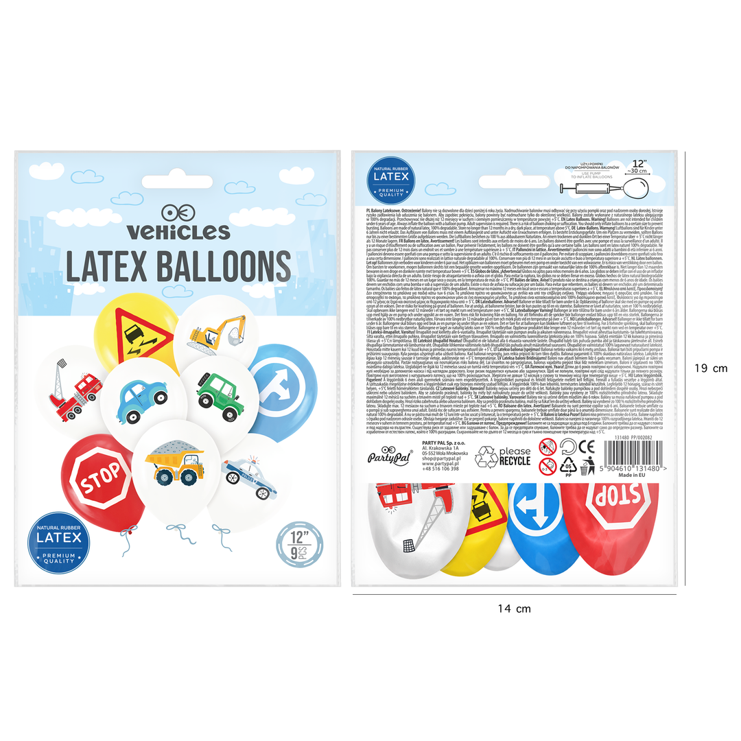 Globos biodegradables «Coches», de 12 pulgadas, juego de 9 unidades