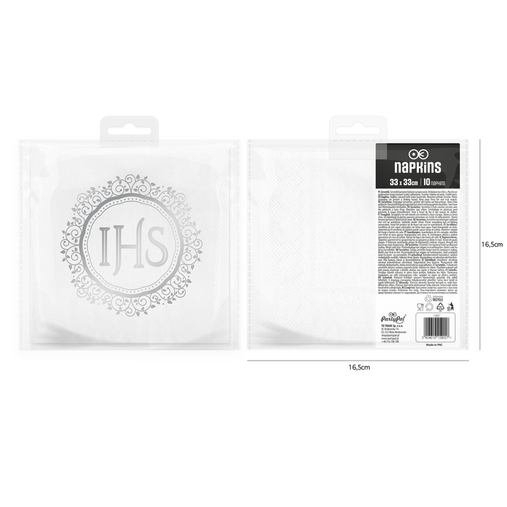 IHS-Kommunion-Servietten, weiß-silber, 10 Stück