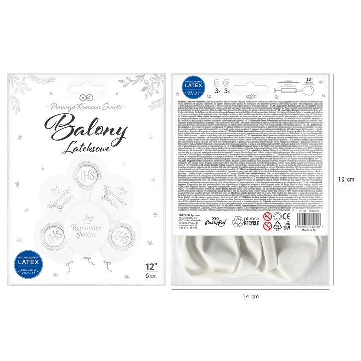 Balony Premium Komunia Srebrna 12cali 6szt. zestaw