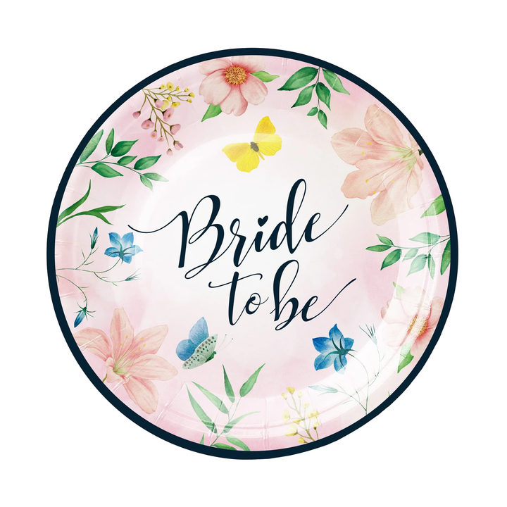 Papierteller „Bride to be – Blumen“, 7 Zoll, 6 Stück