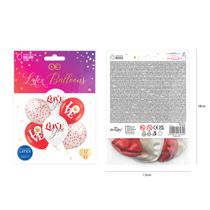 Set da 6 palloncini biodegradabili "Love" con coriandoli, 12 pollici