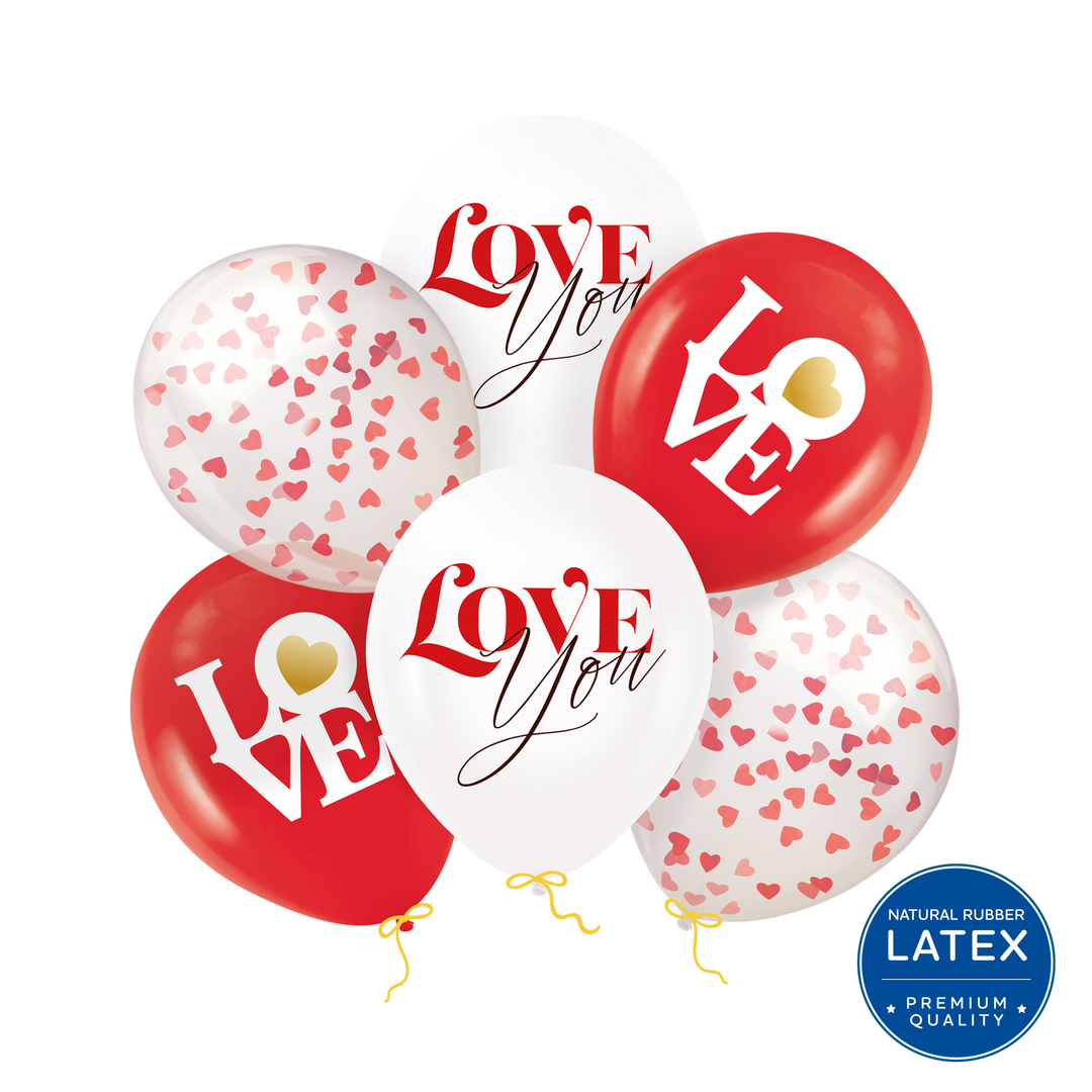 Set da 6 palloncini biodegradabili "Love" con coriandoli, 12 pollici