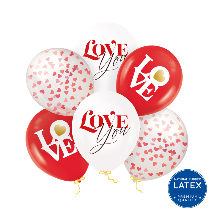 Set da 6 palloncini biodegradabili "Love" con coriandoli, 12 pollici