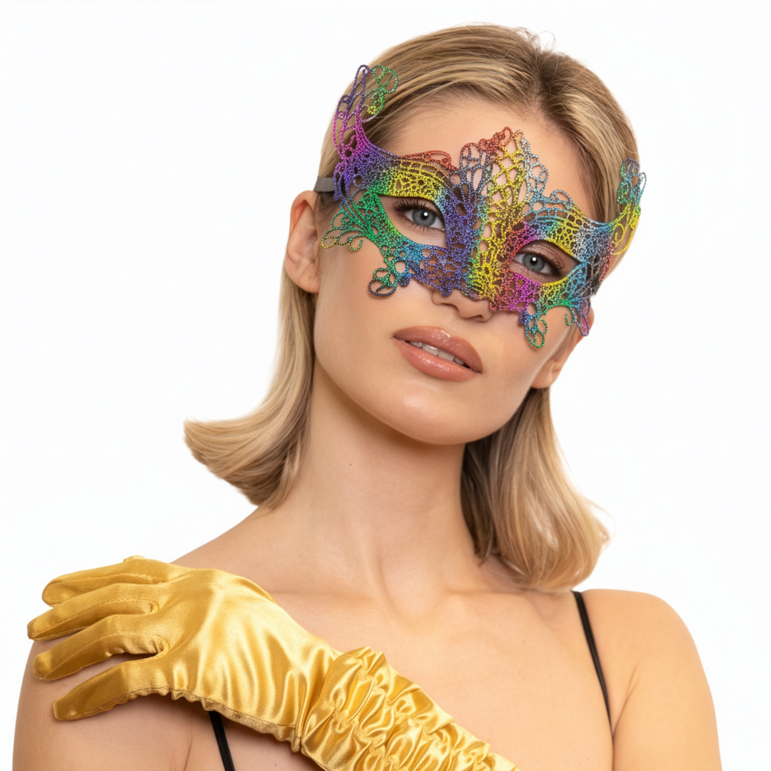 Maska wenecka koronkowa kolorowa 23x14cm