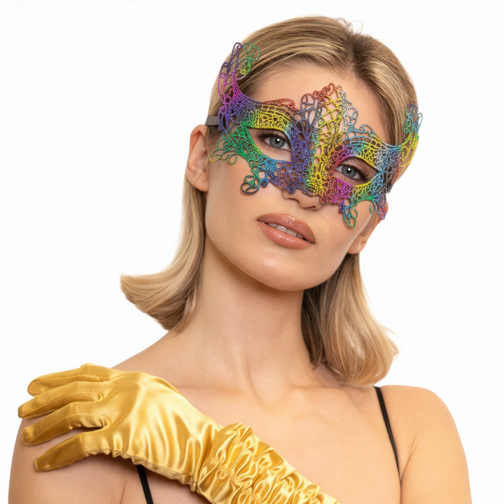 Maska wenecka koronkowa kolorowa 23x14cm