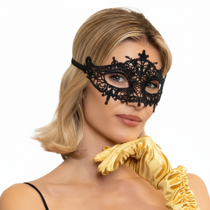 Maska wenecka Karnawał koronkowa czarna  23x10cm