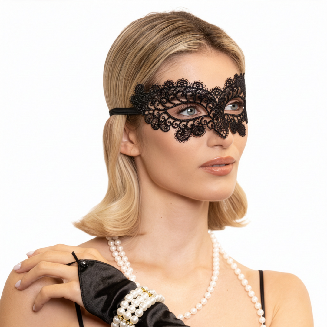 Maska wenecka Sowa koronkowa czarna 22x9cm