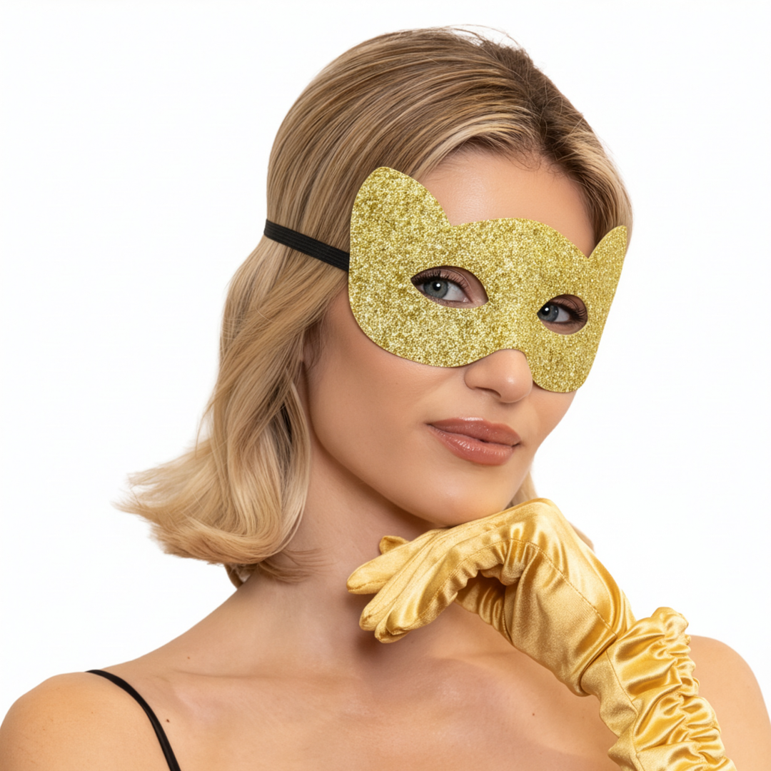 Maska karnawałowa na oczy brokatowa złota 20x10cm