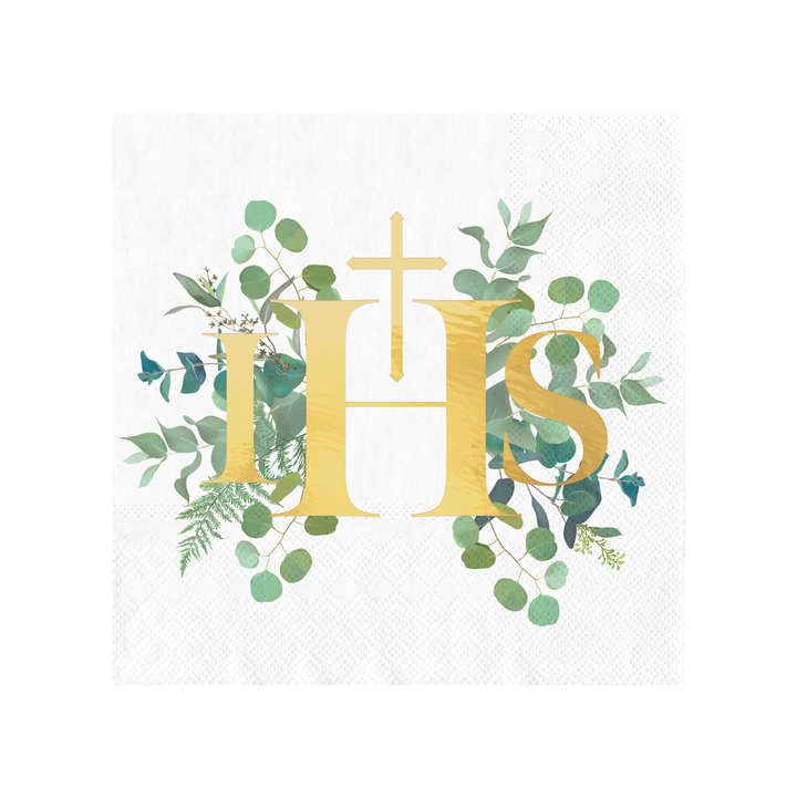 Kommunion-Servietten „IHS Eukalyptus“, 10 Stück
