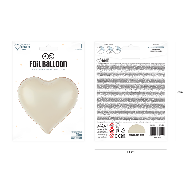 Balon foliowy Serce matowy kremowy 18cali
