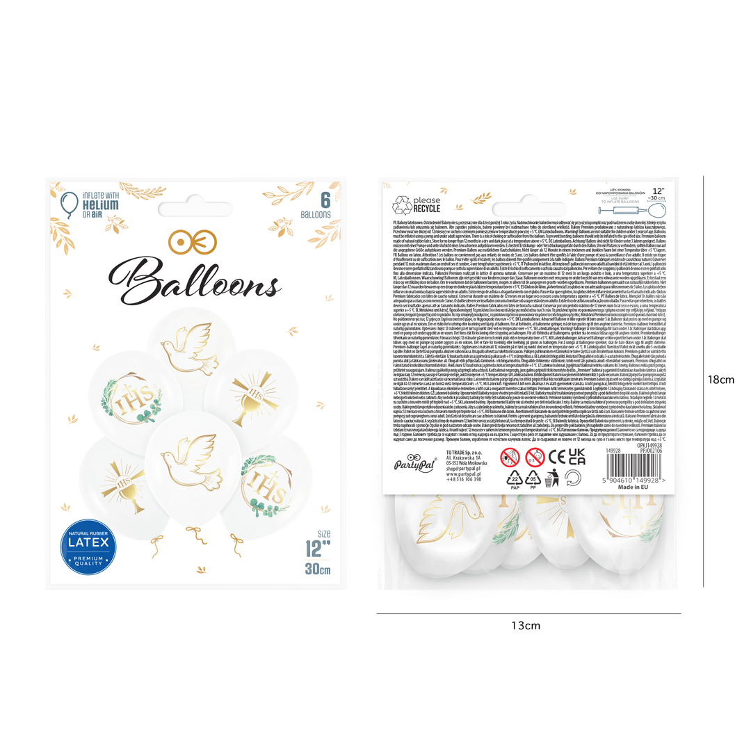 Biologisch abbaubare Luftballons „Kommunion“, 12 Zoll, 6er-Set