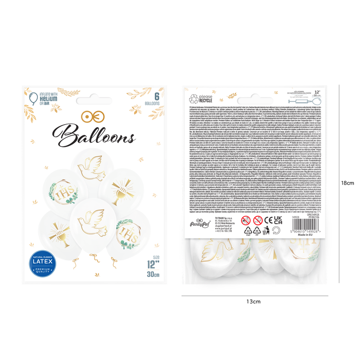Biologisch abbaubare Luftballons „Kommunion“, 12 Zoll, 6er-Set