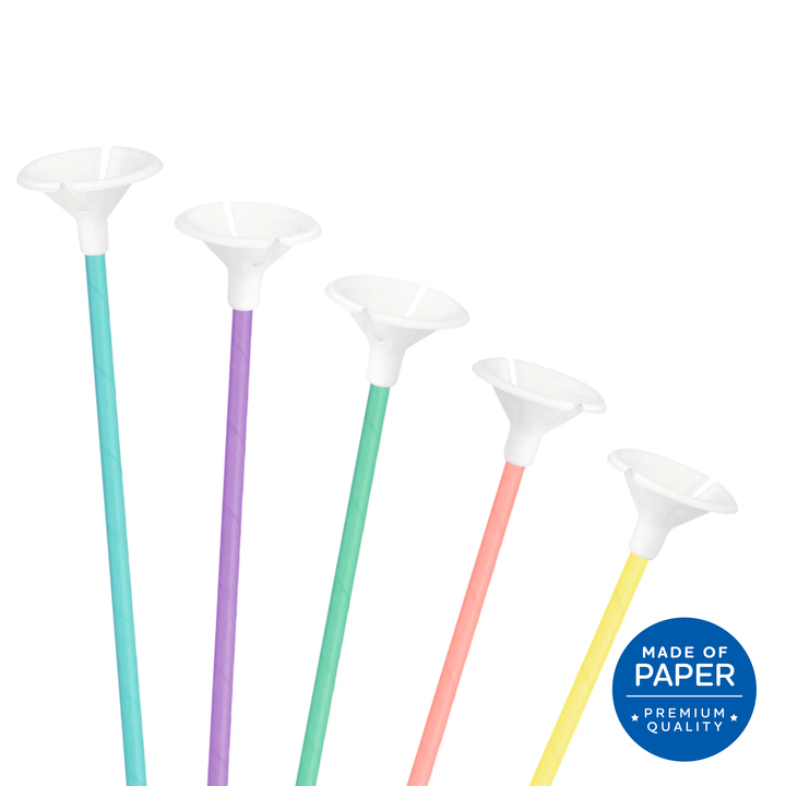 Bastoncini per palloncini in carta Premium con tappi, mix di colori pastello, 10 pezzi.