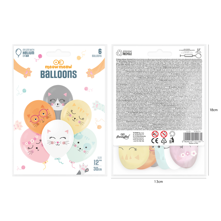Balony Kotki 12cali 6szt. zestaw