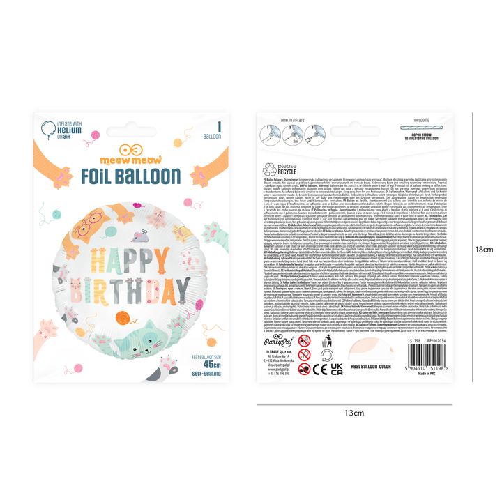 Balon foliowy Happy Birthday Kotki 45cm