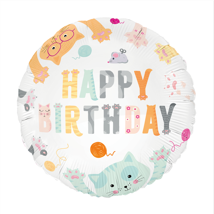 Balon foliowy Happy Birthday Kotki 45cm