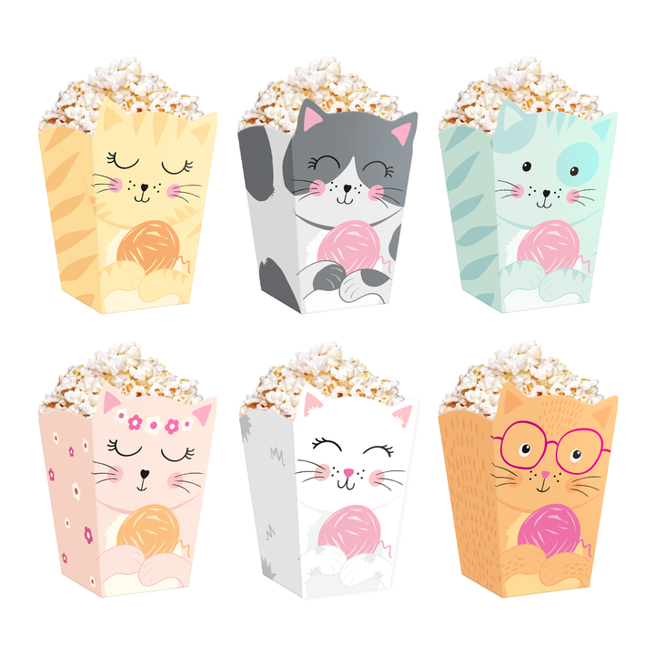 Pudełko na popcorn Kotki 8,5x15cm 6szt. zestaw