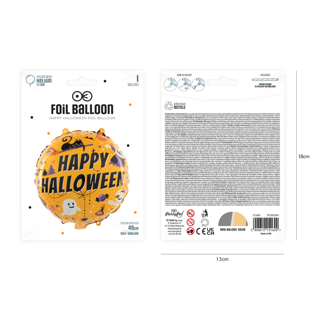 Balon foliowy Happy Halloween kot i spółka 45cm