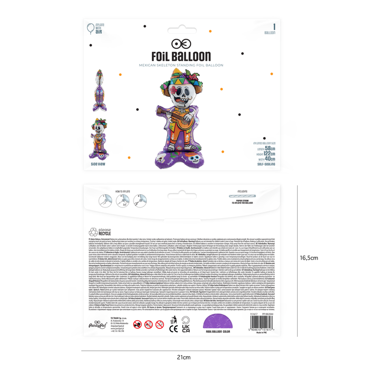 Balon foliowy stojący Szkielet meksykańskie Halloween 155cm
