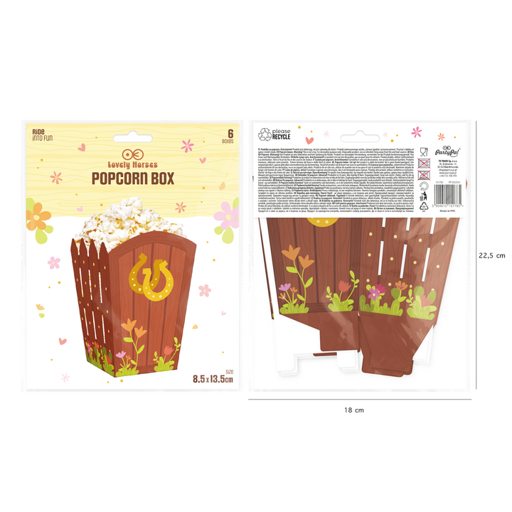 Pudełko na popcorn Koniki 8,5 x 13,5 cm 6 szt.