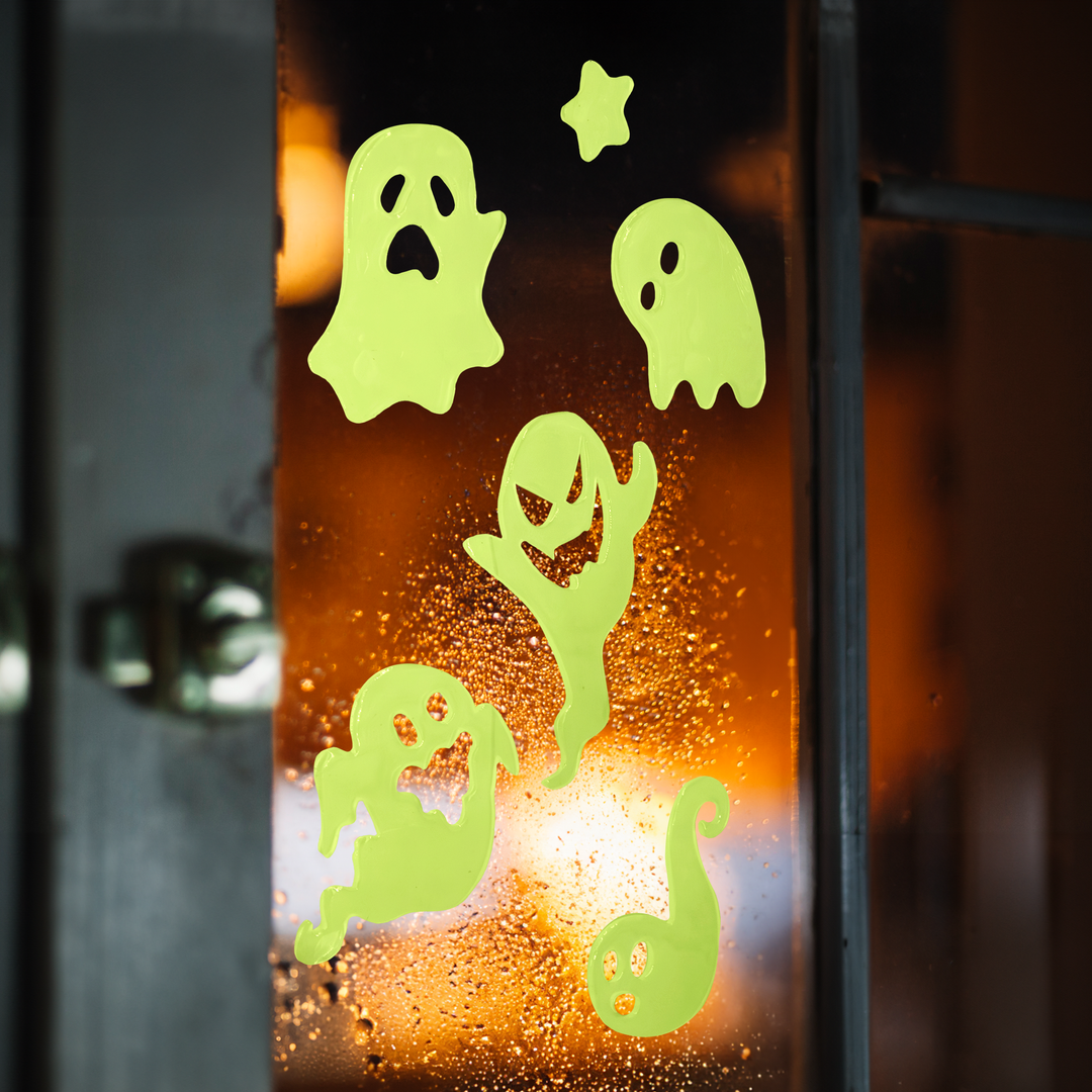 Halloween naklejki żelowe na szybę fluorescencyjne Duchy 20,5x20cm