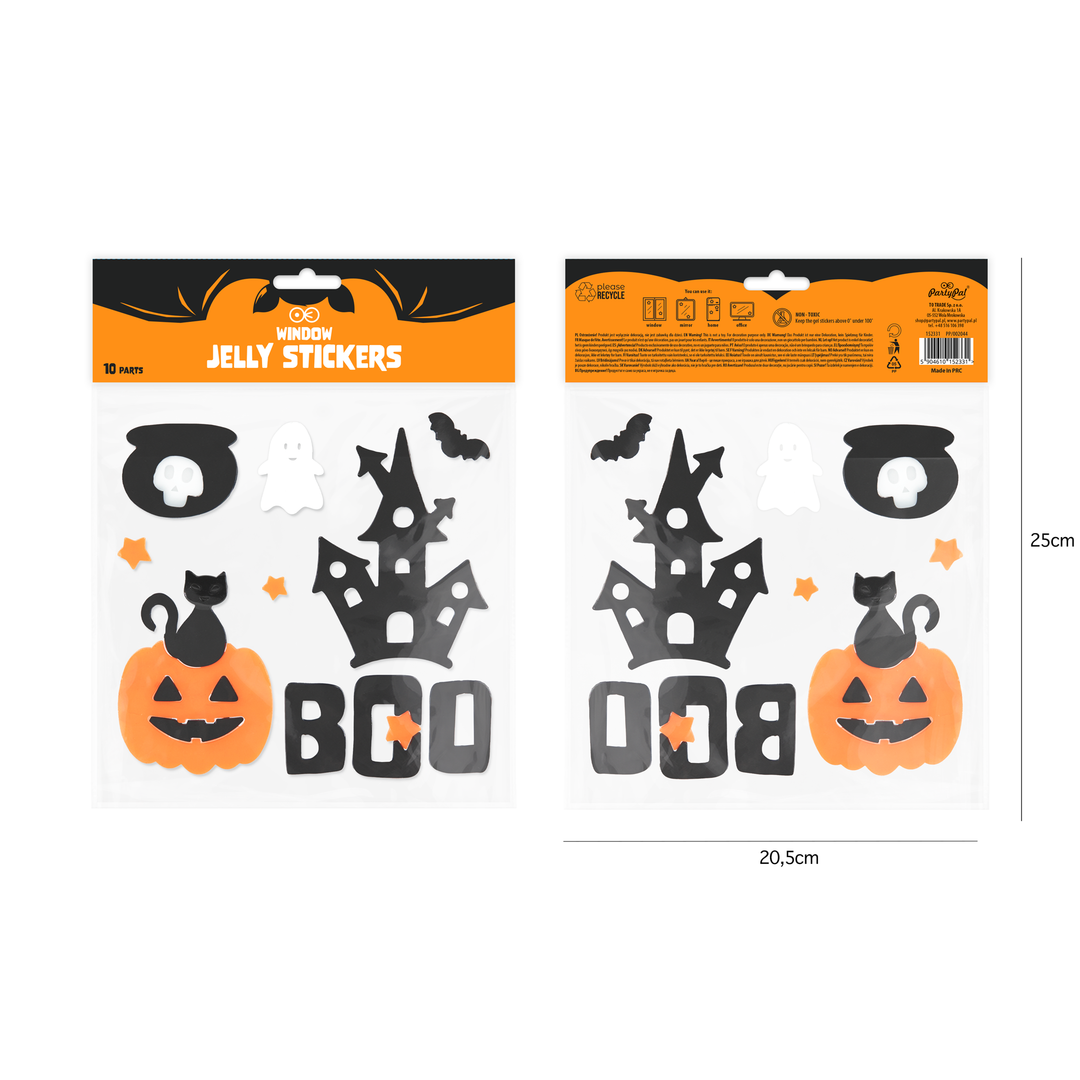 Naklejki żelowe na szybę Halloween BOO 20,5x20 cm