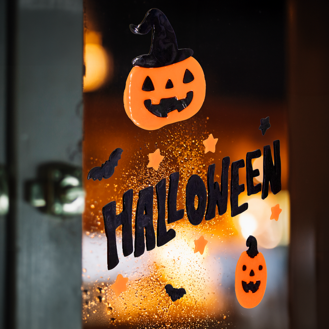 Naklejki żelowe na szybę napis Halloween czarny 13x40,5cm
