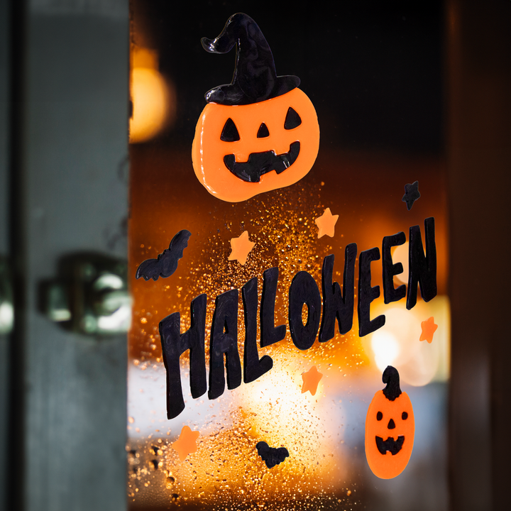 Naklejki żelowe na szybę napis Halloween czarny 13x40,5cm