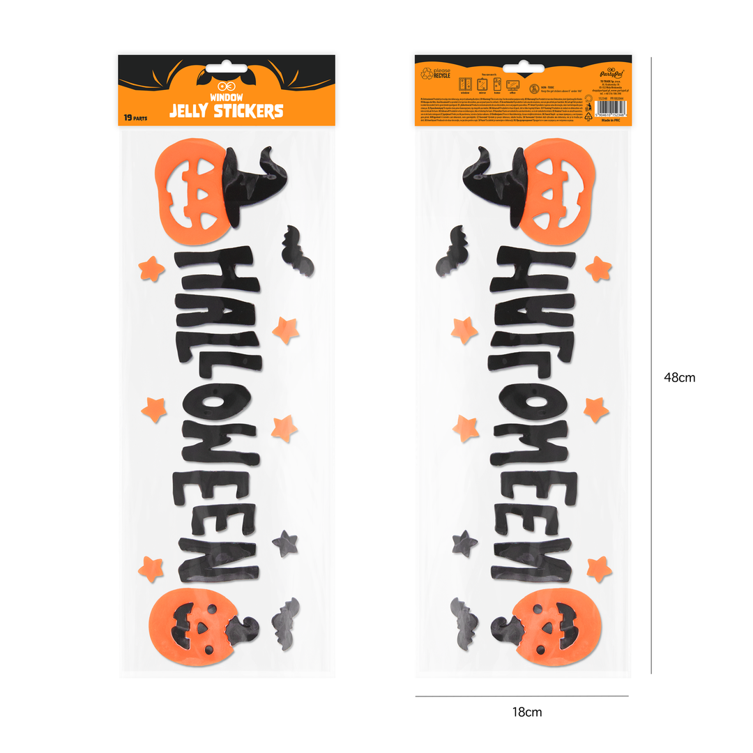 Naklejki żelowe na szybę napis Halloween czarny 13x40,5cm